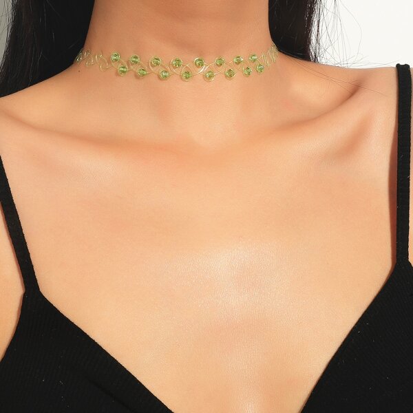 

Glass Bead Decor Choker, Green
