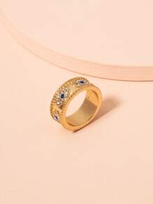 1 件女式水钻装饰金色合金戒指 - 金黃色 - 查看 2