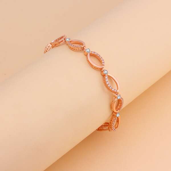 

Zircon Decor Geometric Link Bracelet, Rose gold