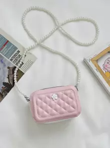 女孩格紋絎縫挎包 - 粉色 - 查看 1