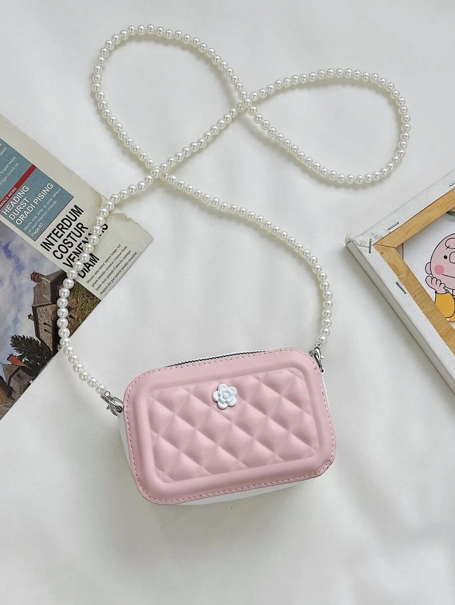 女孩格紋絎縫挎包 - 粉色 - 查看 1