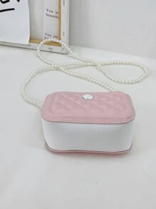 女孩格紋絎縫挎包 - 粉色 - 查看 4