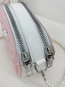 女孩格紋絎縫挎包 - 粉色 - 查看 5