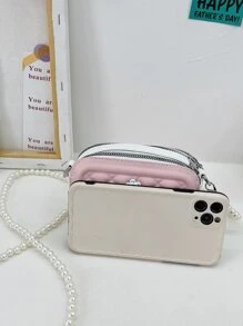 女孩格紋絎縫挎包 - 粉色 - 查看 6