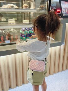 女孩格紋絎縫挎包 - 粉色 - 查看 7