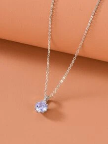 方晶鋯石吊墜項鍊 - 淡紫色 - 查看 3