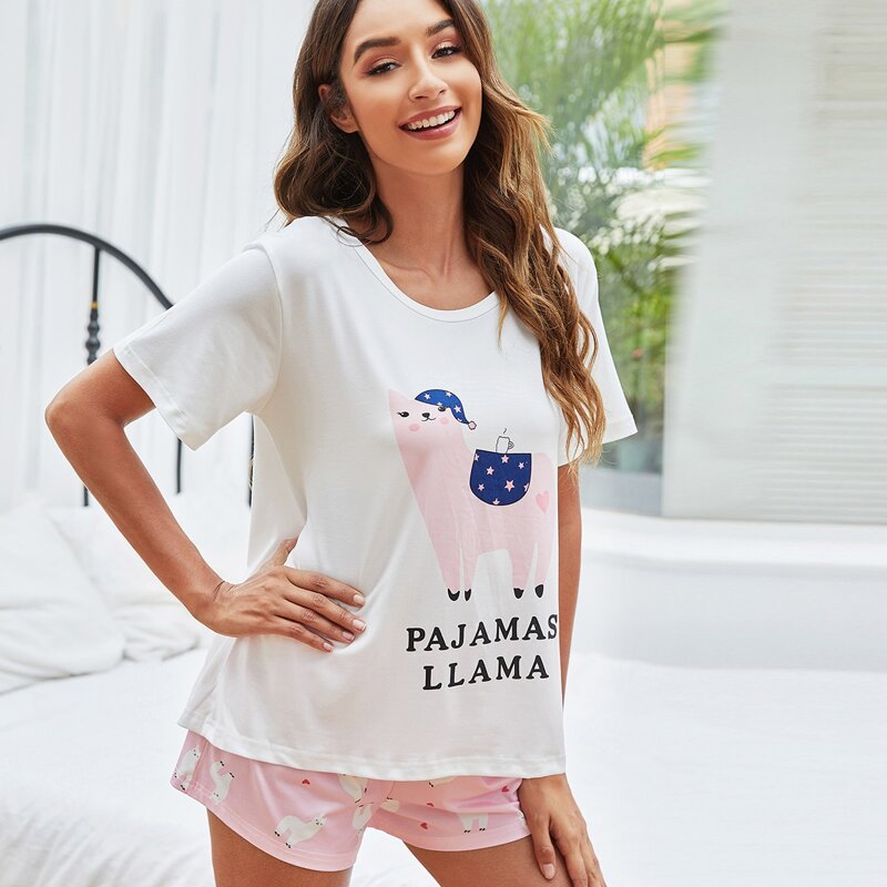 

Letter & Cartoon Graphic PJ Set, Multicolor