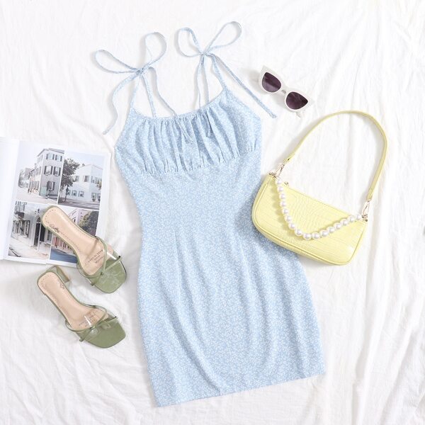 

Plus Plants Print Knotted Cami Dress, Baby blue