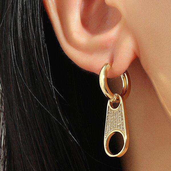 

Zircon Zipper Decor Drop Earrings, Gold