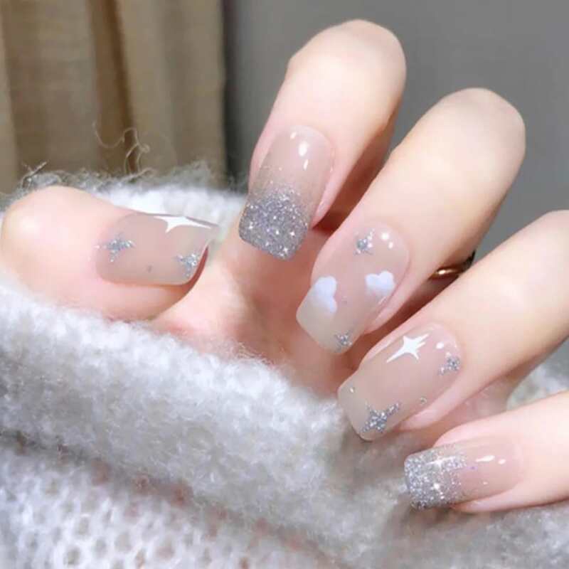 

24pcs Graphic Fake Nail, White