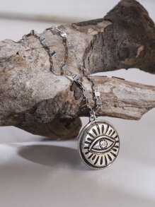 1 pieza collar con diseño de redondo con diseño de ojo joya de cobre - Plata antigua - Ver 1