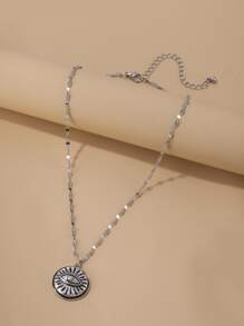 1 pieza collar con diseño de redondo con diseño de ojo joya de cobre - Plata antigua - Ver 2