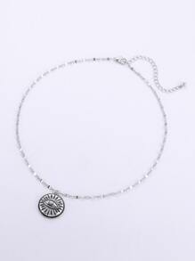 1 pieza collar con diseño de redondo con diseño de ojo joya de cobre - Plata antigua - Ver 4