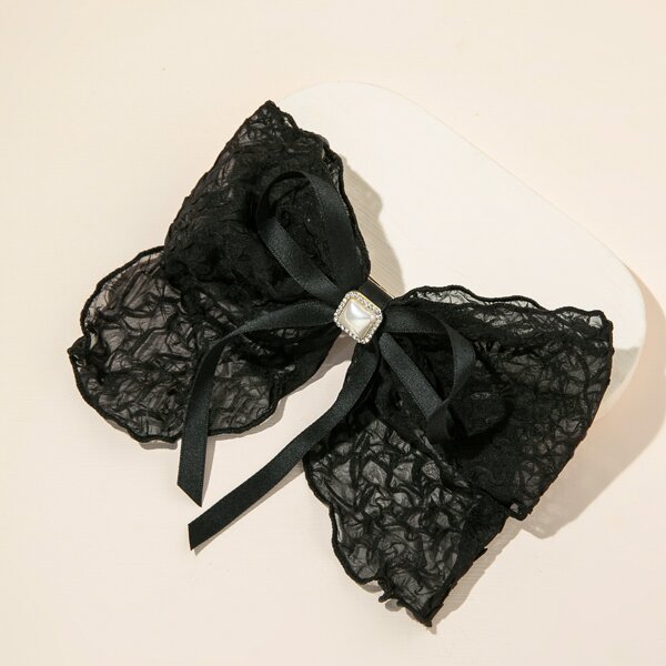 

Faux Pearl Bow Knot Hair Clip, Black
