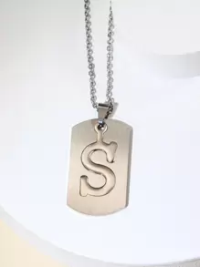 1 chiếc vòng cổ mặt chữ S bằng thép không gỉ dành cho nam - Bạc - Xem 1