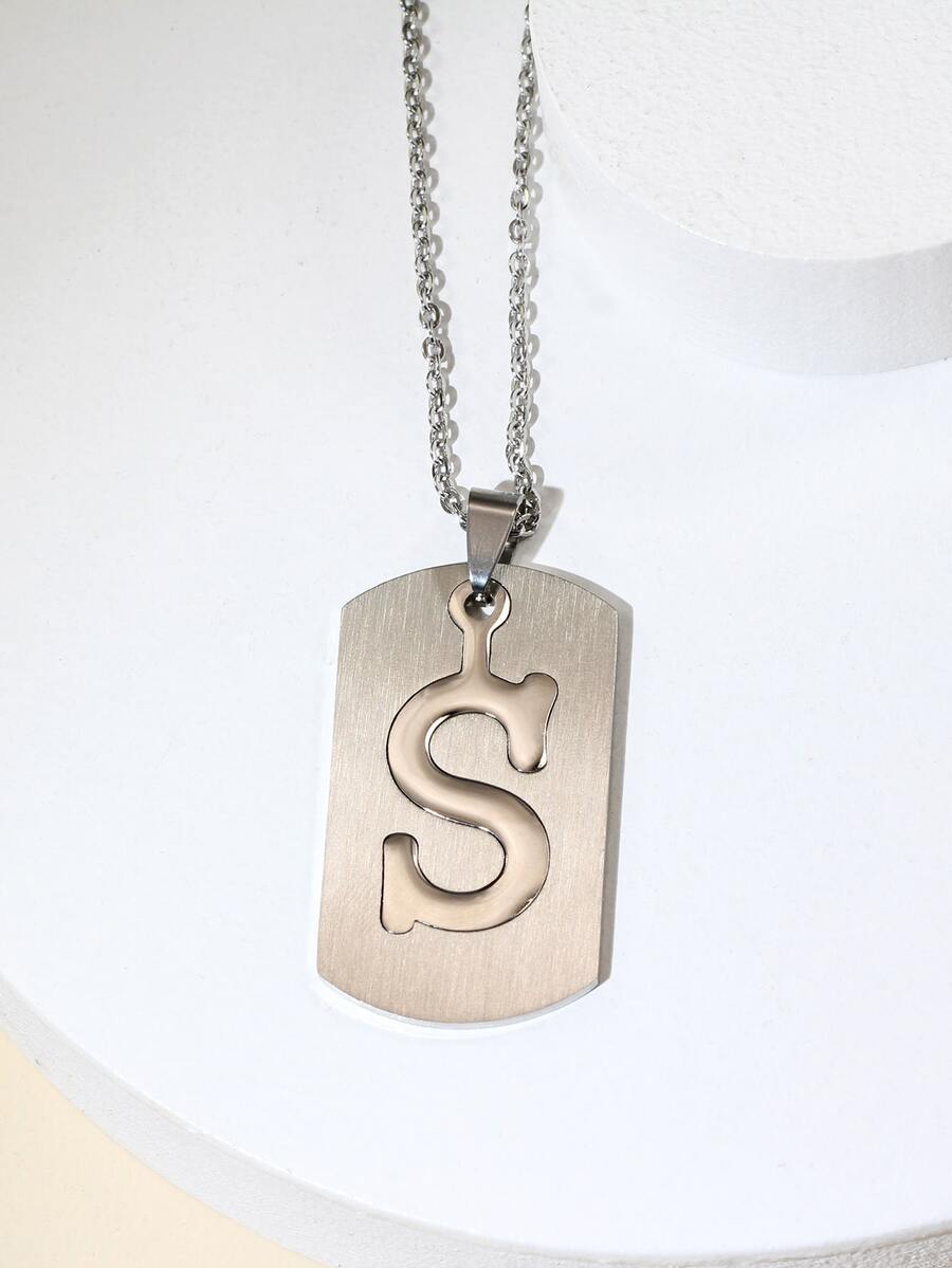 1 chiếc vòng cổ mặt chữ S bằng thép không gỉ dành cho nam - Bạc - Xem 1