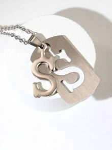 1 chiếc vòng cổ mặt chữ S bằng thép không gỉ dành cho nam - Bạc - Xem 3