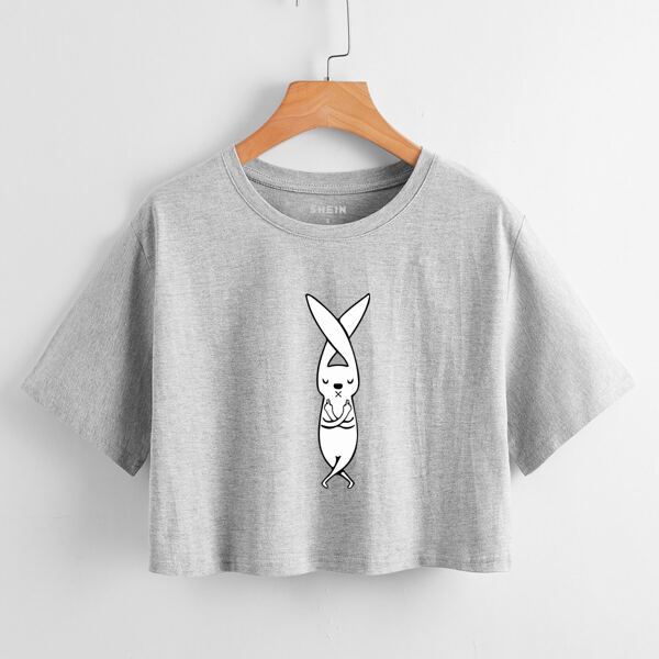 

Cartoon Graphic Crop Tee, Grey
