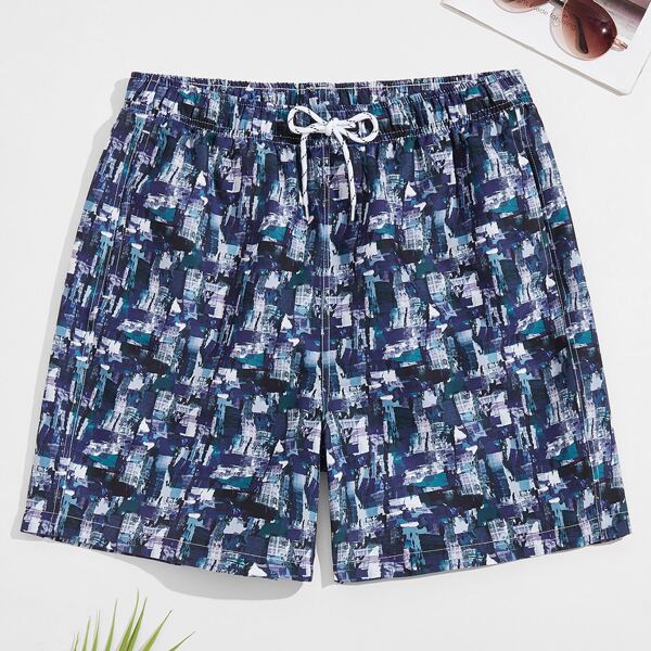 

Men Allover Print Drawstring Waist Swim Trunks, Multicolor