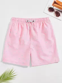 Manfinity KASUA Bañadores con cordón y estampado integral para hombres, hawaianos