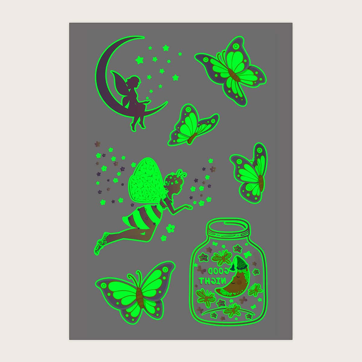 

1sheet Luminous Butterfly Tattoo Sticker, Multicolor