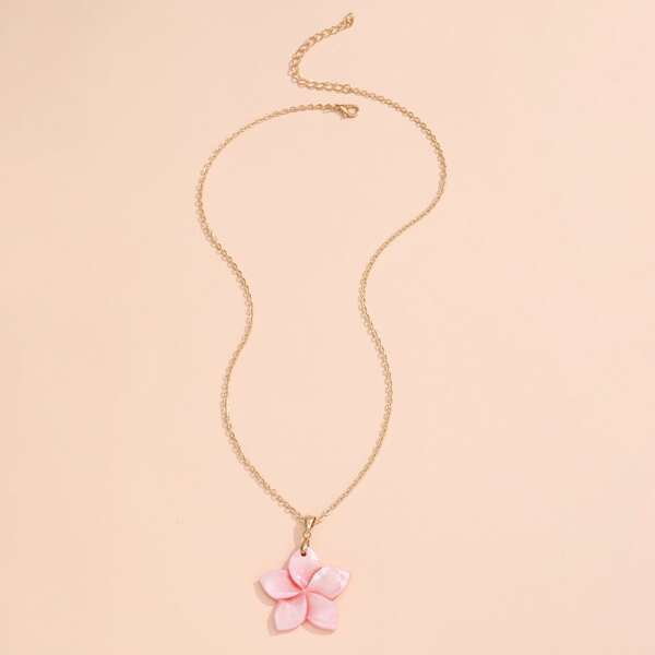 

Flower Charm Necklace, Pink