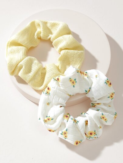 2 pièces Chouchous décontractés à motif floral pour tous les jours, élastiques à cheveux, chouchous, élastiques pour queue de cheval