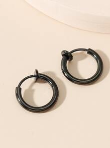 2pcs Men Solid Round Decor Earring Clips - Black - View 1