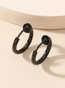 2pcs Men Solid Round Decor Earring Clips - Black - View 2
