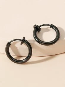 2pcs Men Solid Round Decor Earring Clips - Black - View 3