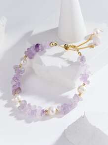 Stone Decor Bracelet - Purple - View 1