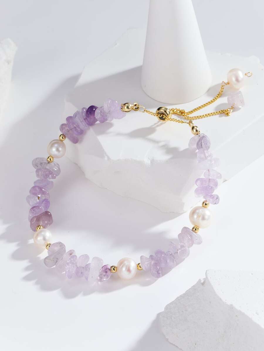 Stone Decor Bracelet - Purple - View 1
