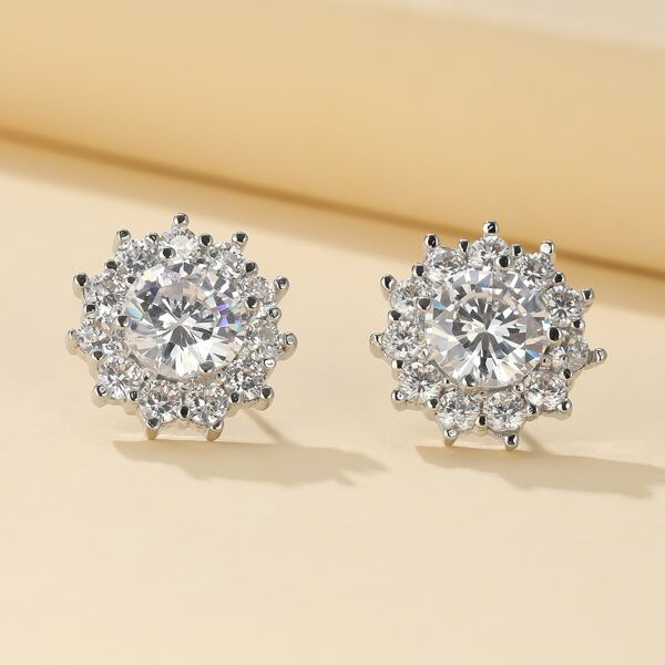 

Zircon Decor Stud Earrings, Silver