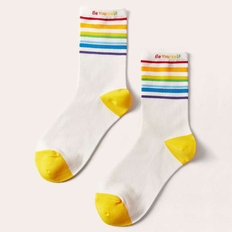 

Rainbow Striped Crew Socks, Multicolor