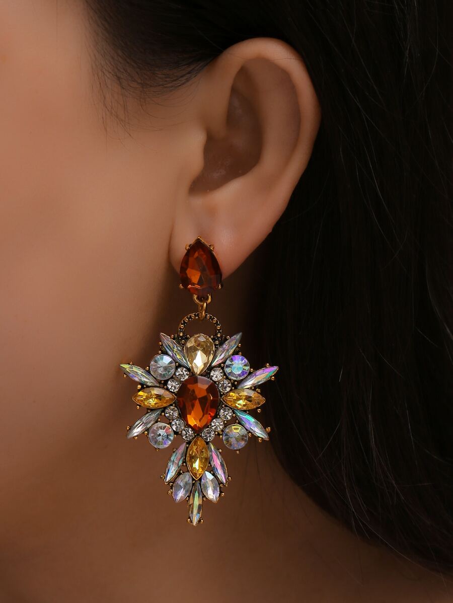 1pair Crystal Drop Earrings - Champagne - View 1