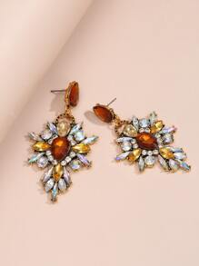 1pair Crystal Drop Earrings - Champagne - View 3