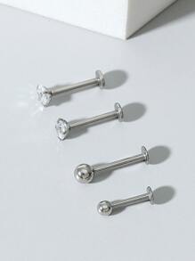 4pcs Rhinestone Detail Lip Studs - Silver - View 2