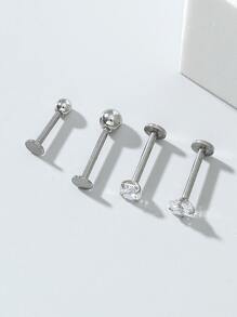4pcs Rhinestone Detail Lip Studs - Silver - View 3