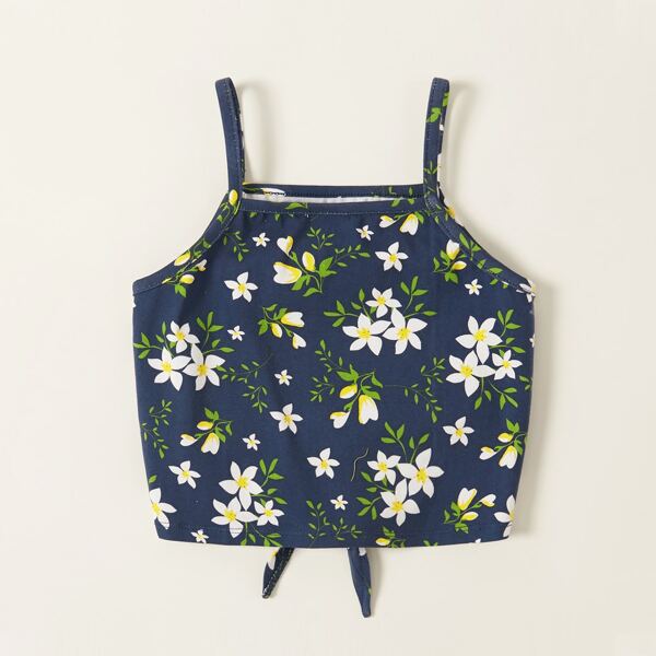 

Toddler Girls Floral Knot Hem Cami Top, Navy blue