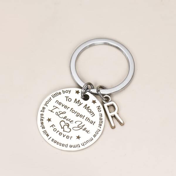 

Slogan Graphic Round Pendant Keychain, Silver