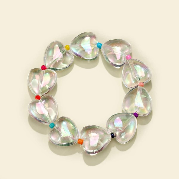 

1pc Beaded Heart Design Bracelet, Clear