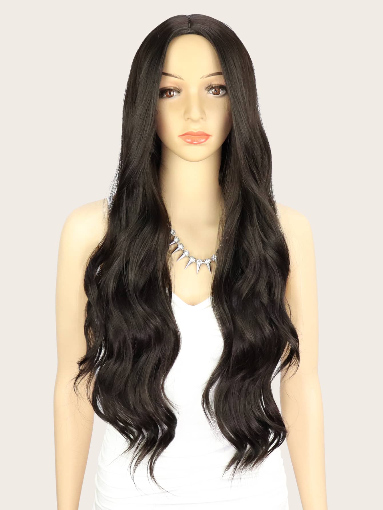Natural Long Curly Wig - Chocolate Brown - View 1