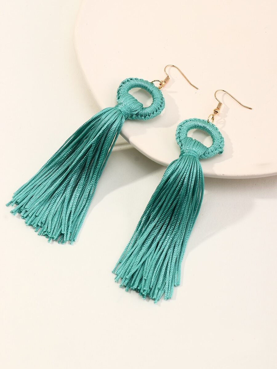 NAIZHU 1 đôi Phong cách Bohemian Hình học Váy rộng Hình dạng Nhiều màu Tua Hoa tai Đối với phụ nữ , Hoàn hảo Đối với Các bữa tiệc Và - màu xanh lá - Xem 1