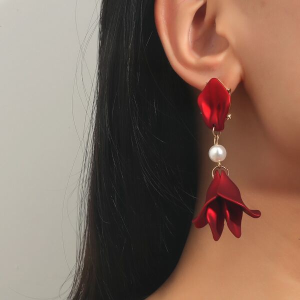 

Petal Drop Earrings, Red