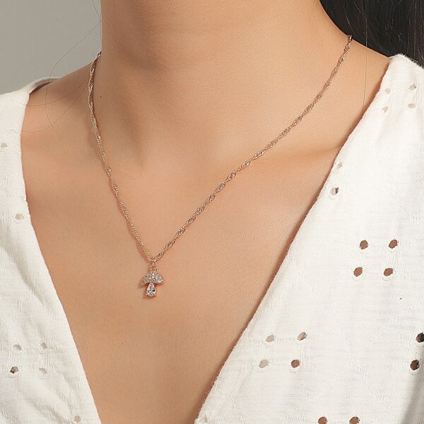 

Zircon Mushroom Charm Necklace, Gold