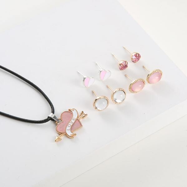 

9pcs Heart Decor Jewelry Set, Multicolor