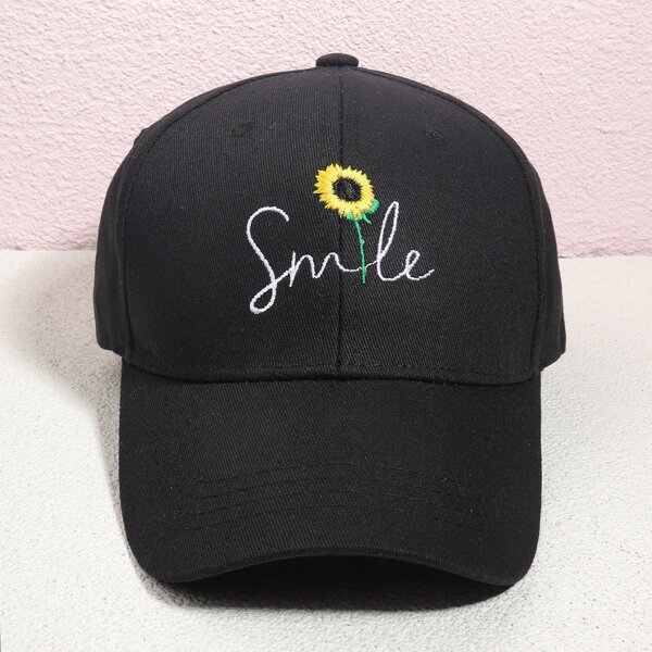 

Flower Embroidered Baseball Cap, Black