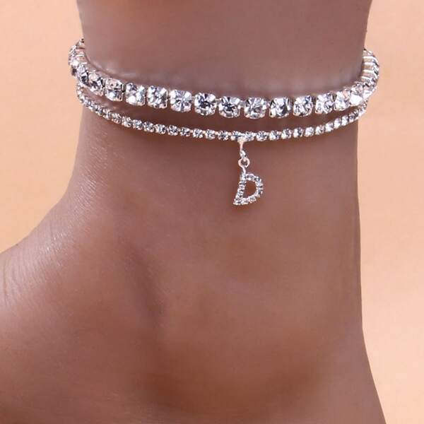 

2pcs Rhinestone Anklet, Silver