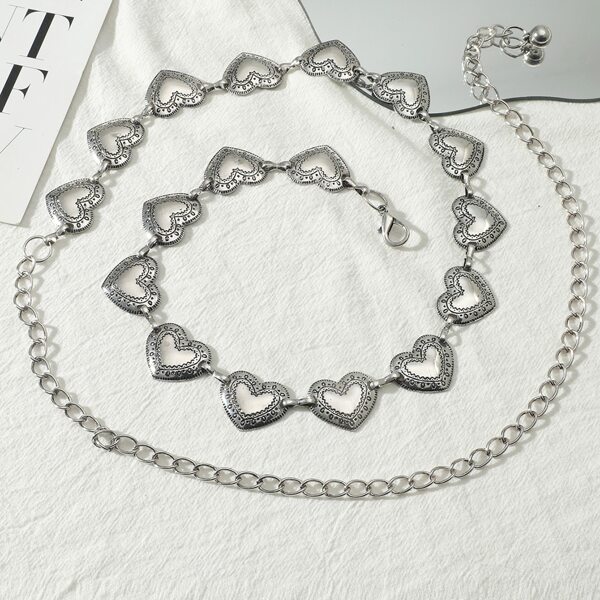 

Heart Decor Chain Belt, Silver