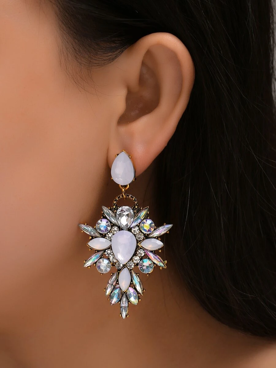 1pair Crystal Drop Earrings - White - View 1